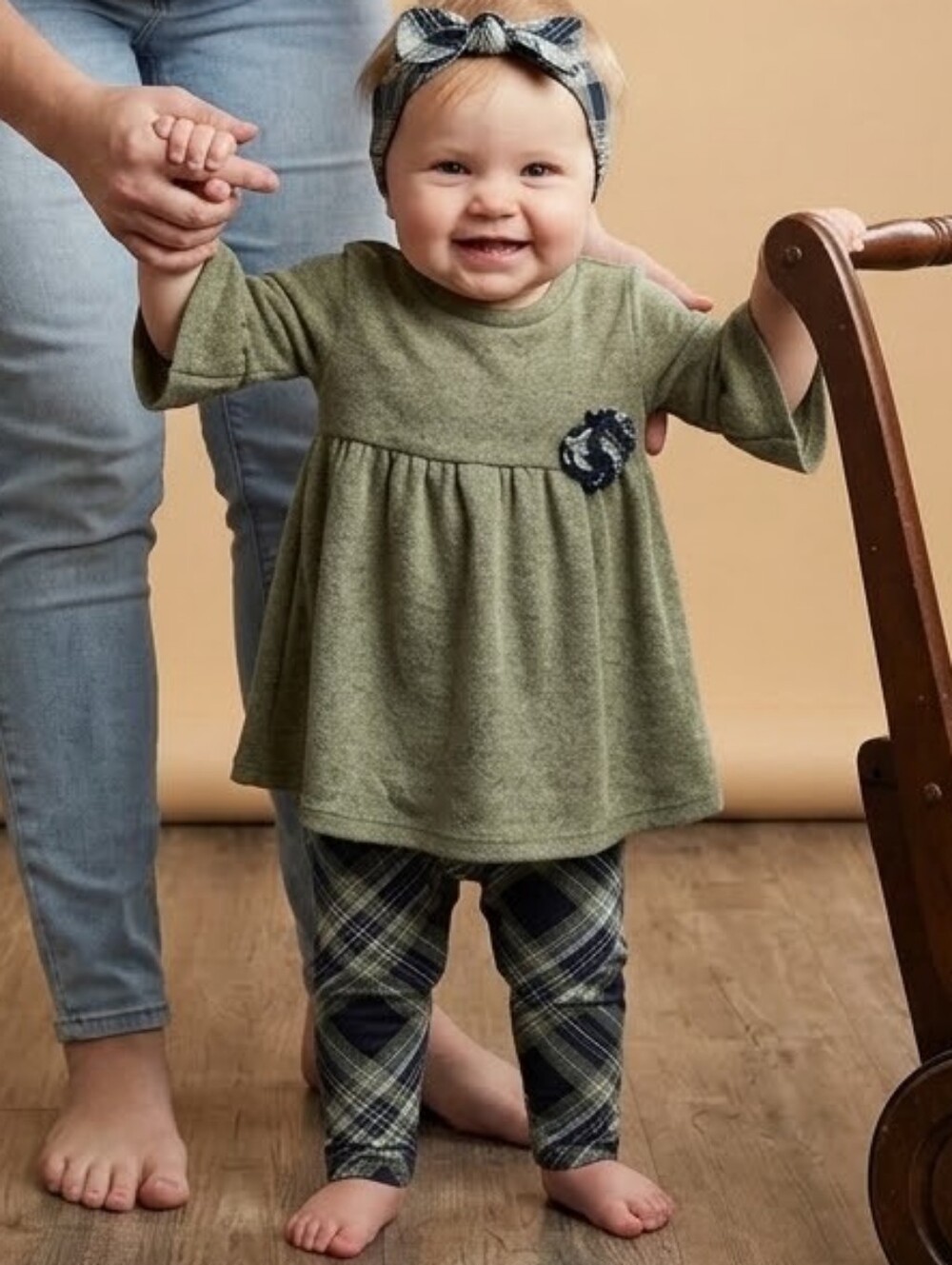 Bonnie Jean Girls Plaid Leggings/Tunic Top & Headband Set, S-12mons, NWT